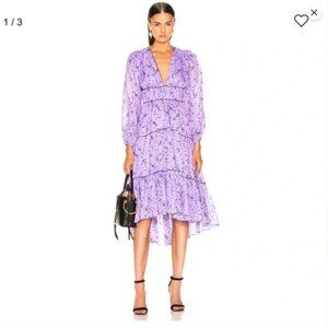 Ulla Johnson Joan Purple Floral Tiered Midi Dress Size 2